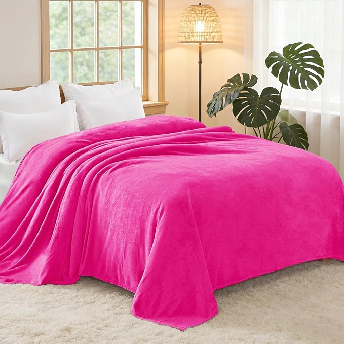 Exclusivo Mezcla Soft Fleece Blanket Twin Size for Bed, Hot Pink | 60x80 Inches, Double-Sided Brushed Flannel, Lightweight Plush Cozy Blanket for Home Decor, All Season, Machine Washable