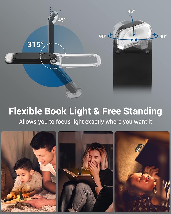 DEWENWILS Book Light, Amber Warm Clip On LED with 3 Adjustable Brightness for Eye Protection, Rechargeable USB Long Lasting Reading Light, Gifts for Bookworms, Kids (Black) | Amber Glow, 3 Brightness Levels, Flexible Lighting Angle, Compact & Lightweig...