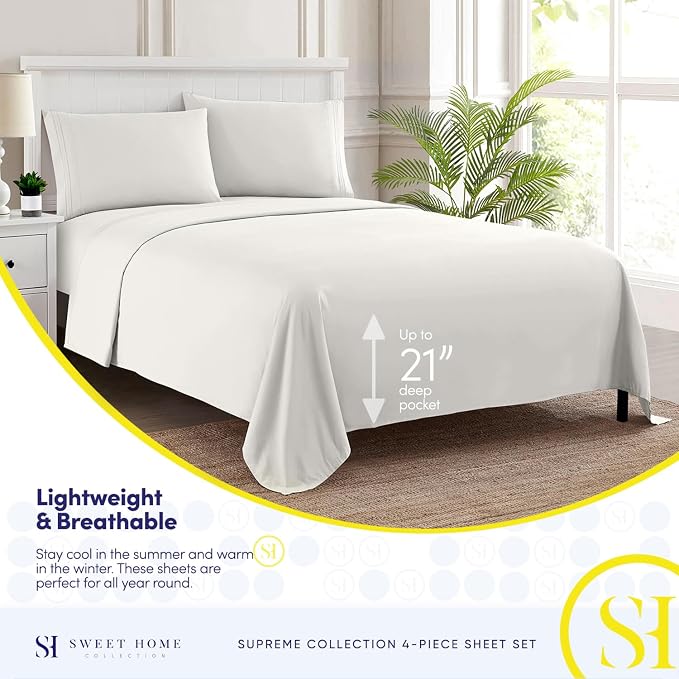 Full Size Sheet Sets - Breathable Luxury Sheets with Full Elastic & Secure Corner Straps Built In - 1800 Supreme Collection Extra Soft Deep Pocket Bedding, Sheet Set, EXTRA DEEP pocket - Full, Ivory