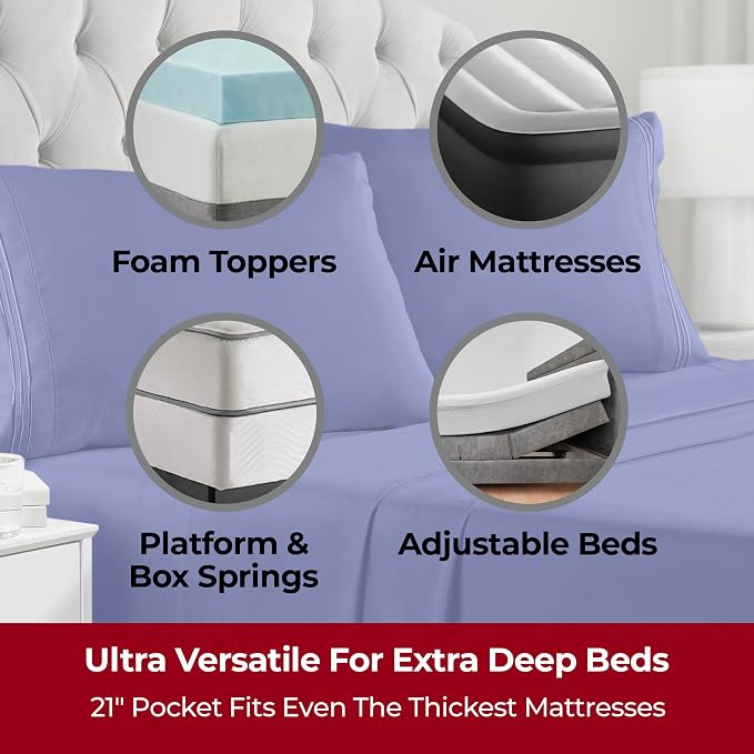 Mellanni Iconic 4-Piece, Ultra Soft Sheet Set (Full, Royal Blue) | 10M+ Sleepers. Lab-tested: Sleeps Cool, Stays Bright, Strong, Smooth. Good Housekeeping Best Bedding, 7 yrs running.