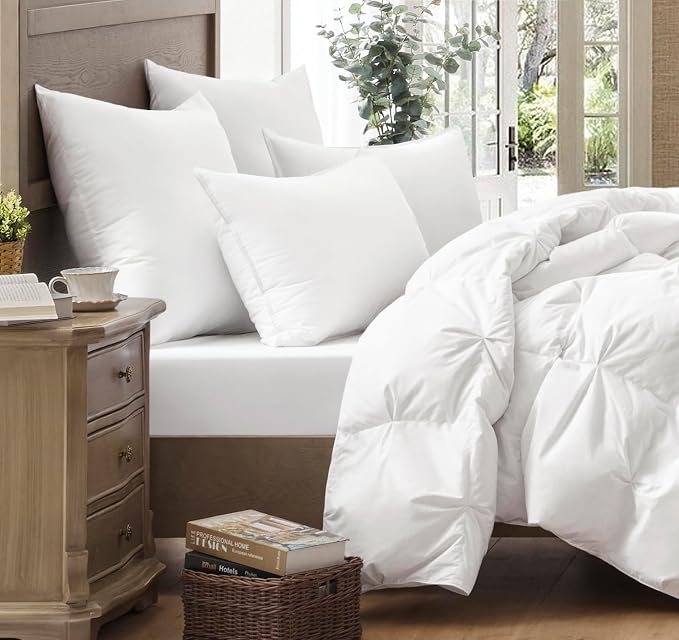 puredown® Goose Feathers and Down White Pillows with 100% Cotton Cover, Bed Sleeping Hotel Collection Pillows Set of 2, Standard Size