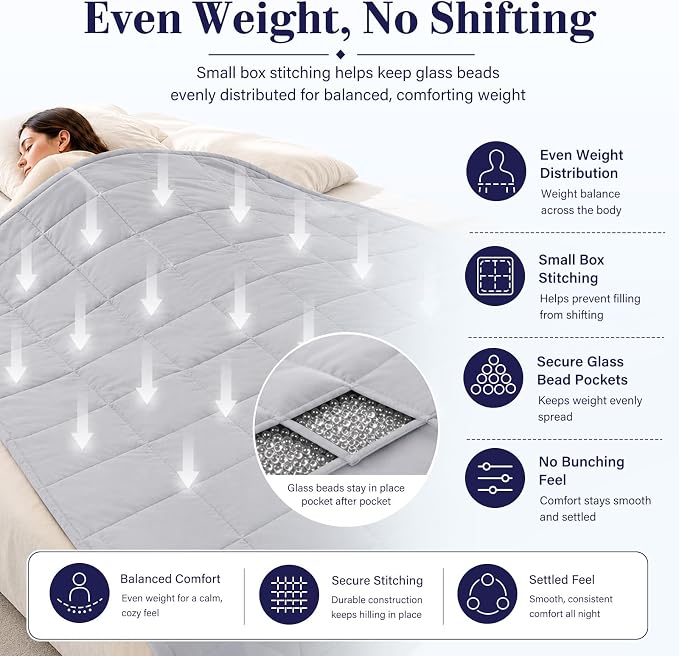 L'AGRATY Weighted Blanket for Adults 25lbs （Queen Size, 60"x80"） Cooling Heavy Blanket Microfiber Breathable Big Weighted Throw Blanket for Summer Fall Winter, Light Grey