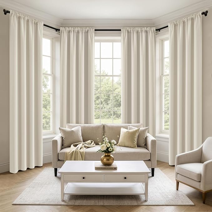 MIULEE 84 Inch Length Beige-White Blackout Bedroom Curtains Set of 4 | Thermal Curtains for Summer Heat, Light Blocking Privacy Bedroom Window Drapes, Top&Bottom Rod Pocket, Living Room