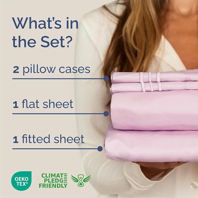 Queen Size 4 Piece Sheet Set - Breathable & Cooling Sheets - Light Pink | Hotel Luxury Bed Sheets for Women & Men, Deep Pockets, Easy-Fit, Extra Soft and Wrinkle Free Sheets, Oeko-Tex Bed Sheet Set