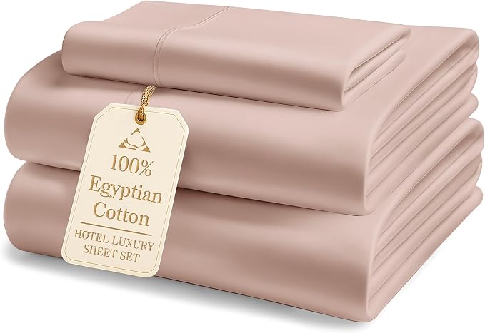 LANE LINEN Luxury 100% Egyptian Cotton Bed Sheets Twin Size, Fully Elasticized Reinforced 16 Inch Extra Deep Pocket Twin Sheets, Soft & Comfy Sateen Weave for Silky Finish-Vintage Petal