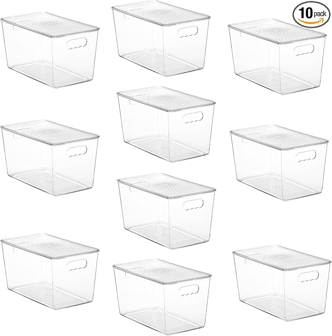 Vtopmart 10 Pack Clear Stackable Storage Bins with Lids and Handles, XLarge | BPA-free Plastic, Organize Vertically, For Pantry Kitchen Fridge Cabinet Closet Bathroom, Built to Last, Easy to Move