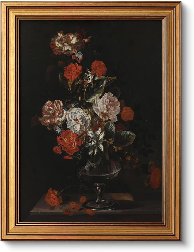 VIYYIEA Vintage Gold Framed Wall Art for Living Room, Flowers Canvas Prints Home Decor, Oil Painting Picture, Bedroom Wall Decor Gifts for Friends or Family -【Cotton Rose】-(16L x 12W)