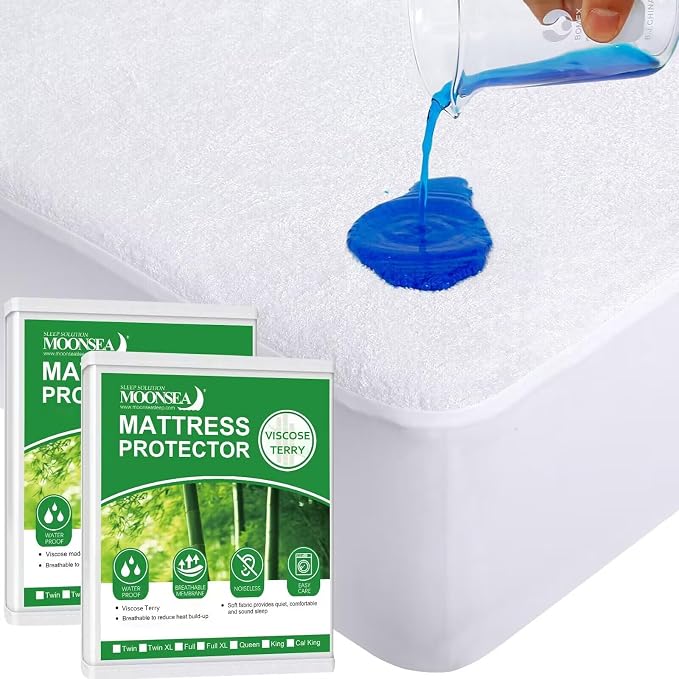 Twin XL Mattress Protector Cover Cooling,Extra Long Twin Waterproof Cover | Viscose Terry Mattress Protector for College Dorm Room Essentials,Soft and Noiseless,Deep Pocket Fits Up to 14 Inch,2 Pack
