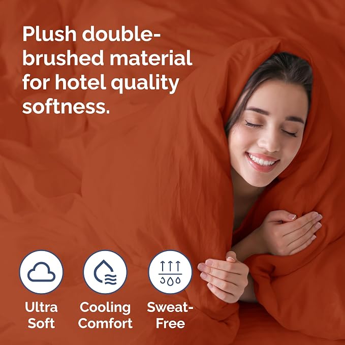 Duvet Cover Cal King Size - 3 Piece with Zipper Closure - Terracotta | Extra Soft, Breathable, Cal King Duvet Cover 104" x 98" with 2 Pillow Shams, Zipper Closures & Ties, Women, Men, Kids & Teens