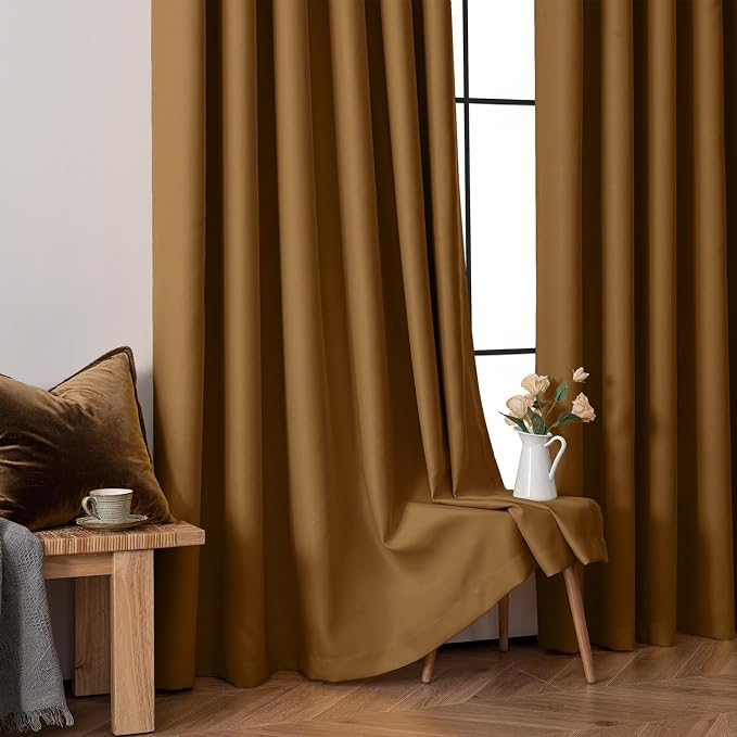 MIULEE Golden Brown Blackout Bedroom Curtains Drapes 96 Inch Long 52"x96" | Grommet Top, Room Darkening Window Drapes, Privacy Protection, Thermal Insulated, Heat Blocking, Light Blocking