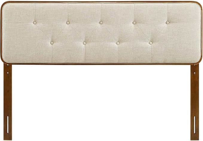 Modway MOD-6233-WAL-BEI Collins Tufted Full Fabric and Wood Headboard, Walnut Beige