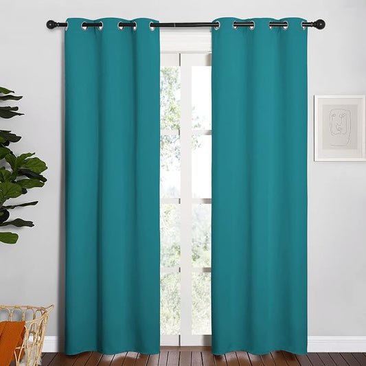 NICETOWN Room Darkening Curtains, 2 Panels, W34 x 84-inch, Peacock Teal | Thermal Insulated Grommet Blackout Curtains for Modern Casual Elegant Bedroom Kids Room Theme Decoration