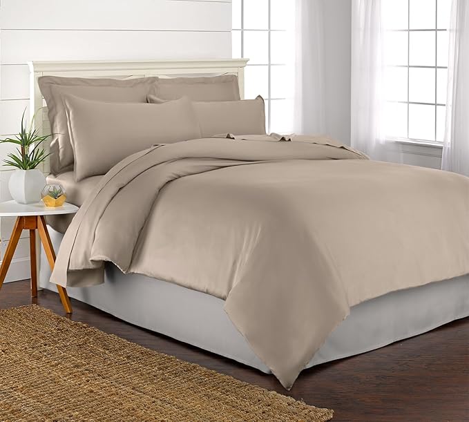 Queen Duvet Cover by Pure Bamboo, 3 Piece Set, Genuine 100% Organic Viscose Derived from Bamboo, Luxuriously Soft and Cooling, 2 Pillowcases (Queen, Sand)