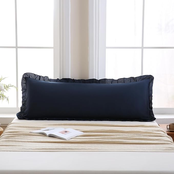 Merryword Navy Body Pillow Cover 20x54inches Long Pillowcase Ruffled Pillowcases Shabby Chic Ruffled Fringe Decor Body Ruffled Pillow Sham Cute Pillowcase