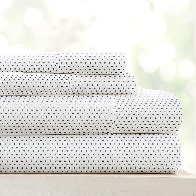 Linen Market Double-Brushed Patterned Microfiber Full Sheet Set 4 Piece – Oeko-TEX Certified Ultra Soft & Wrinkle-Free - 16" Deep Pocket Sheets - Easy Care Full Size - Stippled Gray