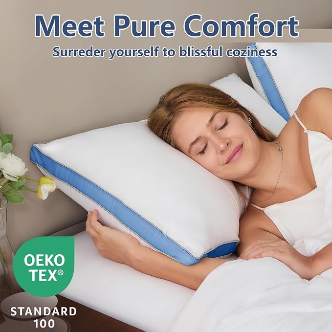 CozyLux Pillows King Size Set of 2, Gusseted Bed Pillow, 19 x 34 Inch | Blue Soft Supportive Down Alternative Pillows for Side, Back & Stomach Sleepers, OEKO-TEX Certified, Hotel Quality, Washable