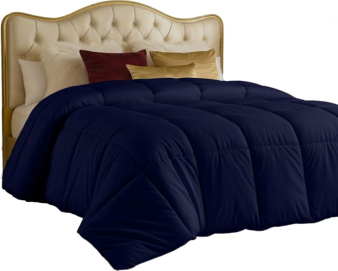 Utopia Bedding Comforters Twin Size, All Season Duvet Insert, Down Alternative Box Stitched Bed Comforter with Corner Tabs, Machine Washable (Navy) | Cozy All Season Comforter for Kids and Teens, Unisex, Down Alternative Fill, Soft Microfiber Shell, Ma...