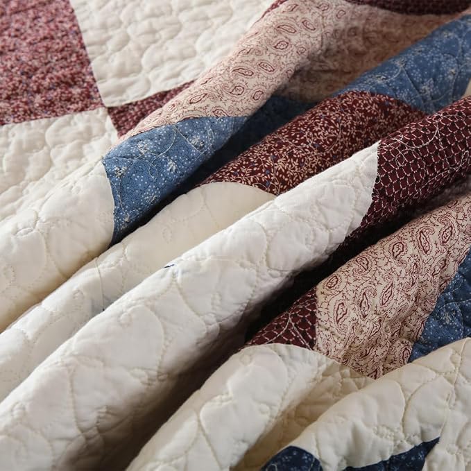 VISIMISI Cotton Bedding Quilt Sets 3 Pieces Reversible Coverlet Sets All Season Boys Real Patchwork Bedspread,Star Pattern,Queen Size | Breathable material