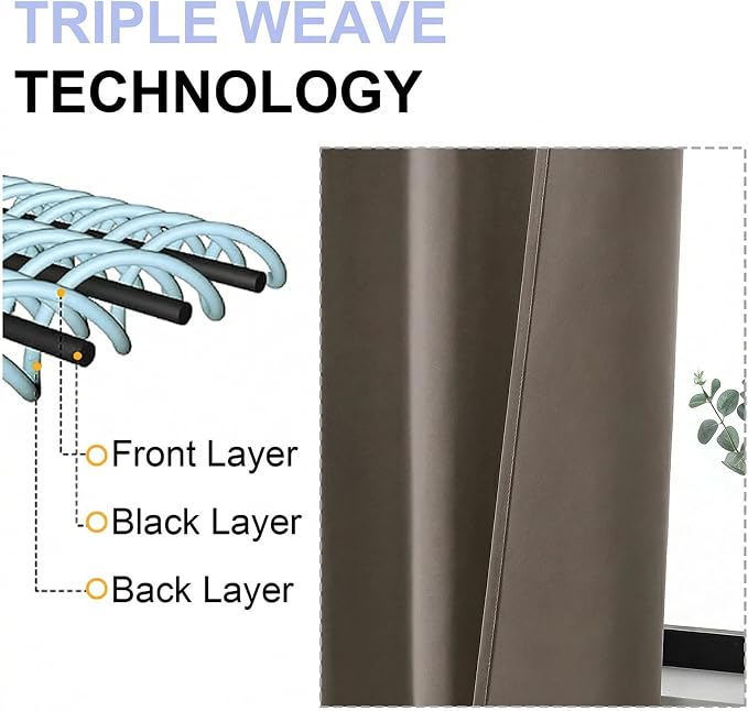 Simplebrand Ava Blackout Curtains for Patio 108 Inches Long 2 Panels Set, Solid Thermal Insulated Room Darkening Rod Pocket Window Treatment Curtains Blackout Drapes, W50 x L108 Inch, Latte