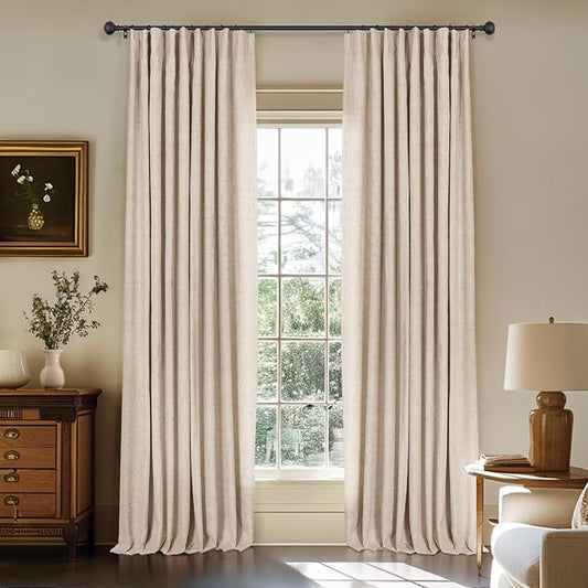 100% Blackout Curtains for Bedroom Oatmeal Linen Look Curtains 96 Inch Long | Black Out Curtains for Living Room 2 Panels, Clip Rings Blackout Drapes, Thermal Insulated Room Darkening, W50xL96