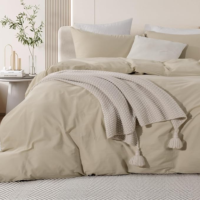 NEXHOME PRO Queen Duvet Cover Set – 100% Certified Organic Cotton with Washed Feel & Linen-Like Texture, Comfortable & Breathable, Home Bedding Set 90"*90" (No Comforter)