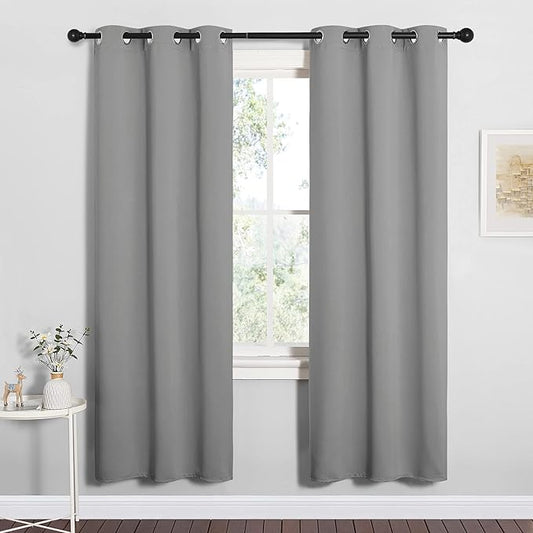 NICETOWN Silver Grey Blackout Curtain Panels, 2 Panels, W34 x L72-inch | Thermal Insulated Grommet Top Blackout Draperies and Drapes for Bedroom Basement