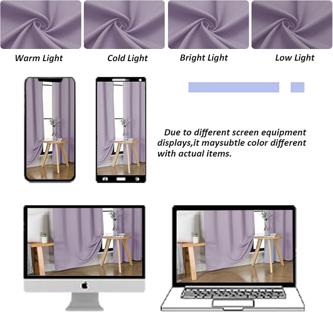 Simplebrand Ava Lilac Blackout Curtains for Bedroom 72 Inch Length 2 Panels Set, Privacy Thermal Insulated Rod Pocket Window Curtains for Patio French Door Front Door, W40 x L72 Inch, Lilac