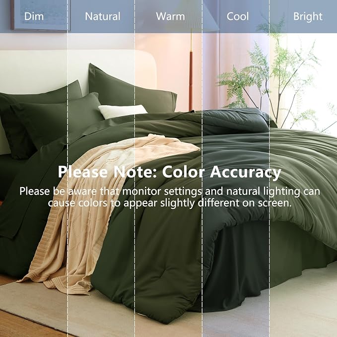 Twin XL Comforter Olive Green, 5 Pieces Bed in a Bag | College Dorm Essentials, OEKO-TEX Certified, 240GSM Down Alternative Comforter, Flat & Fitted Sheets, Pillowcase & Sham