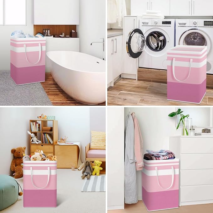 HomeHacks 2 Pack Laundry Baskets, Laundry Hampers Bags (Blue+Pink 75L) | Waterproof, Freestanding, Collapsible Clothes Hamper with Reinforced Handles in Laundry Room, Dorm, Bathroom, Bedroom