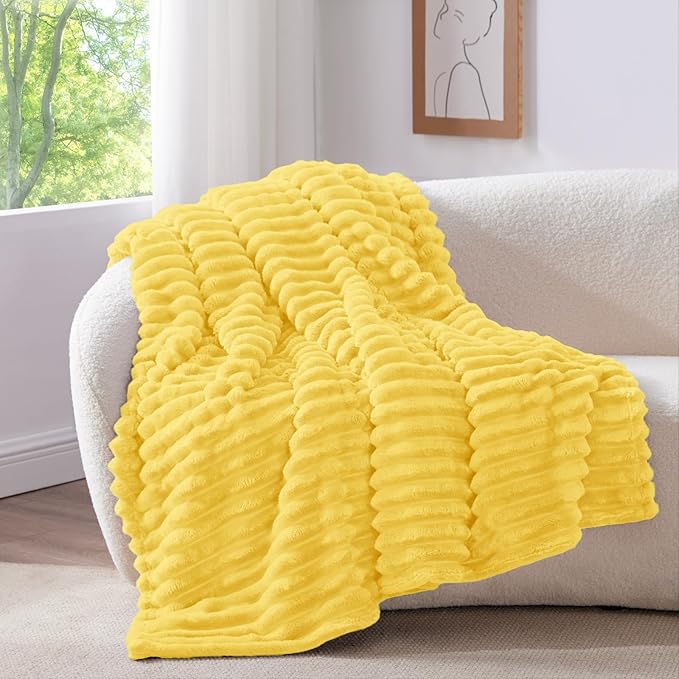 BEDELITE Ribbed Twin Blanket for Couch & Bed, Custard Yellow, 60"x80" | Ultra-Soft Plush Fleece, Cozy, Warm Yet Lightweight, Ribbed Texture, Home Decor, Machine Washable, Giftable, All-Season Use