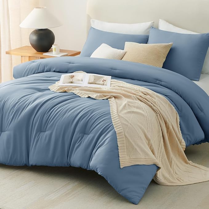 Twin Comforter Set, 2 Pieces Down Alternative Bedding, Grayish Blue | 270 GSM Twin XL College Dorm Comforter with 4 Corner Ties Use as a Duvet Insert, OEKO-TEX Certified, 1 Pillowcase, 68 x 88 in