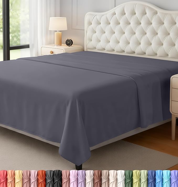 King Size Flat Sheet Only, Ultra Soft & Breathable Hotel Sheets, Grey | Hotel Bedding, Cooling Comfort, Smooth Feel, Wrinkle & Fade Resistant, Easy Care, Long-Lasting, Machine Washable, OEKO-TEX