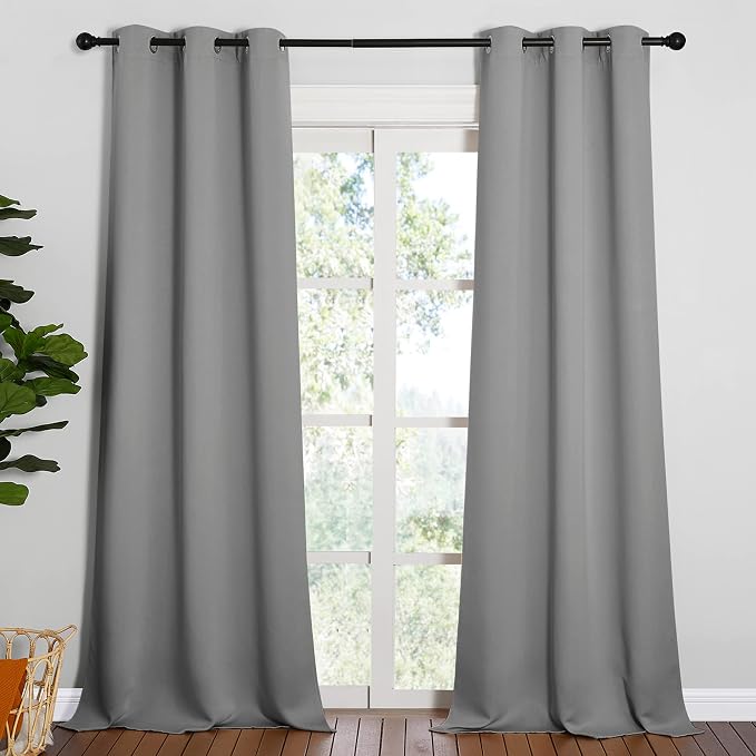 NICETOWN Thermal Insulated Curtains, 2 Panels, W42 x L90-inch, Silver Grey | Blackout Grommet Top Window Treatment Drapes for Hall