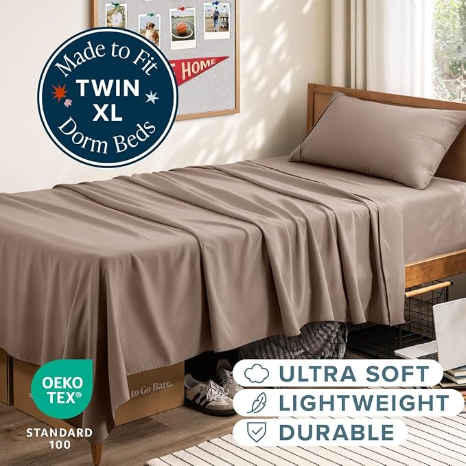 Bare Home Twin XL Sheet Set - 1800 Ultra-Soft (Twin XL, Taupe) | Deep Pockets 6 to 15 Inches, Breathable, Hypoallergenic, Hotel Luxury, Easy Fit, Soft, All-Season