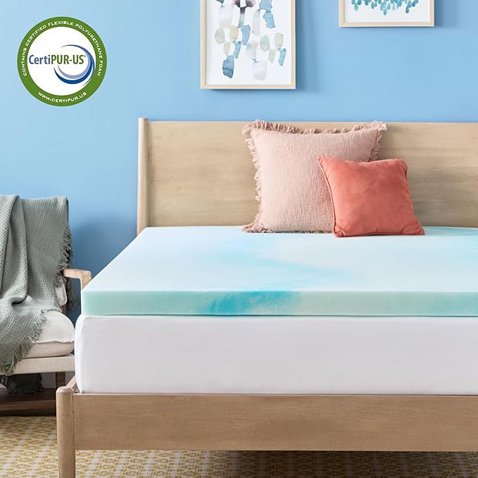 Linenspa 3 Inch Swirl Gel Memory Foam Mattress Topper, King Size – Cooling Gel Infused, Ventilation Holes – Pressure Relieving Bed Topper – CertiPUR Certified