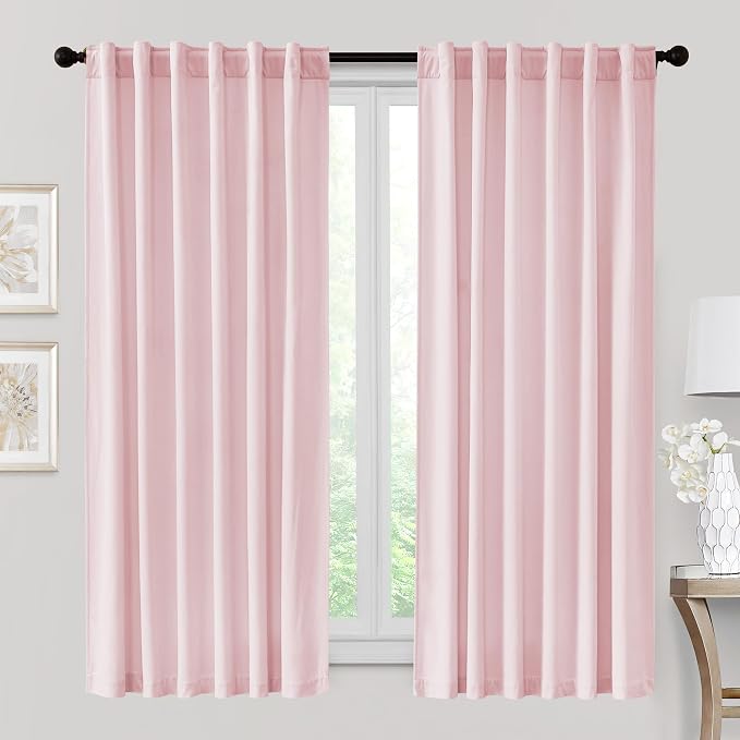 RYB HOME Velvet Room Darkening Curtains for Living Room 72 inches Long | Thermal Insulated,Privacy UV Heat Blocking,Noise Reducing,Drapes for Kids Room Sunroom,Blush Pink,W52 x L72,2 Panels Set