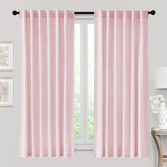RYB HOME Velvet Room Darkening Curtains for Living Room 72 inches Long | Thermal Insulated,Privacy UV Heat Blocking,Noise Reducing,Drapes for Kids Room Sunroom,Blush Pink,W52 x L72,2 Panels Set