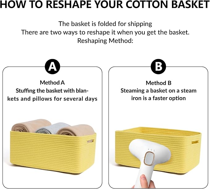 MiniArk Large Storage Baskets for Shelves, 17 x 13 x 7.5” Closet Organizers Bins for Clothes Blanket Towels, Baby Nursery, Toy Baskets Box, Woven Rope Baskets, 2 Packs Yellow