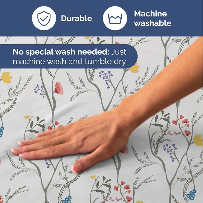 Twin 3 Piece Floral Sheet Set - Soft, Breathable & Cooling - Wild Flower | 1 Flat, 1 Fitted & 1 Pillowcase w/ Deep Pockets, Boho Botanical Floral Bedding, Breathable & Cooling, Wrinkle & Fade Free