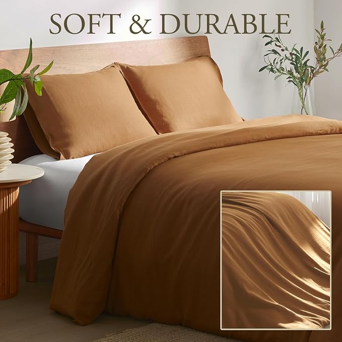 DAPU 100% French Linen Duvet Cover 3Pcs Set, 170GSM Linen Bedding, King | Soft Breathable All-Season for Hot sleepers, Corner Ties & Zipper Closure, French Linen Flax from Normandy, Earthy Linen