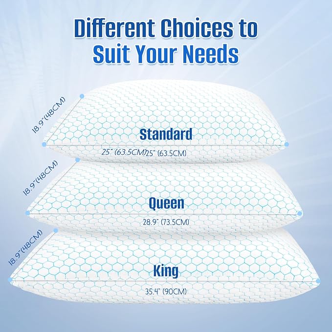 CushyOasis Cooling Pillow for Sleeping, Pillows Standard Size Set of 2,Blue | CertiPUR-US Shredded Memory Foam Pillows, Cool Bed Pillow for Hot Sleepers, Adjustable Firm for Side, Back, Stomach Sleepers