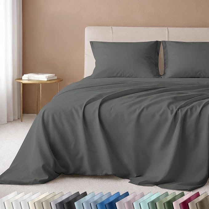 California Design Den Luxury 600 Thread Count King Bed Sheets Set,Dark Grey | 100% Cotton Sateen Backed by Good Housekeeping Seal, Soft & Smooth, 16" Deep Pocket, All-Around Elastic, Durable, Easy Care