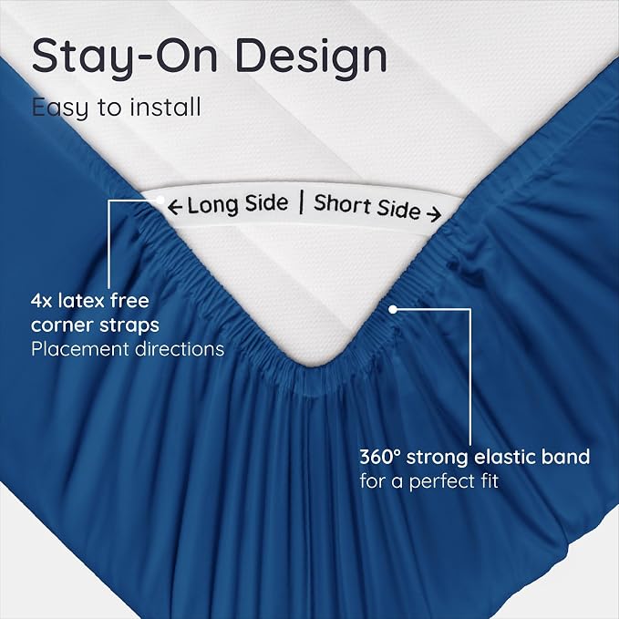 Bambaw 100% Viscose Derived from Bamboo Fitted Sheet Twin Size, Cooling Fitted Sheet Twin Size, 15’’ Deep Twin Size Fitted Sheets Only, Navy Blue Fitted Sheet Only, Soft Fitted Sheet (Navy Blue)