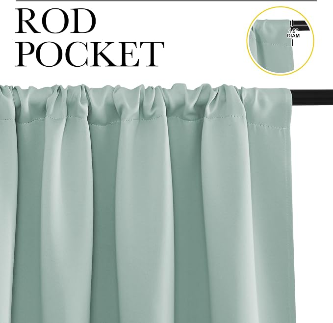 NICETOWN Curtains for Living Room 2 Panels, Rod Pocket Thermal Drapes for Bedroom, Room Darkning Fresh Shading Blinds Modern Home Decoration for Girls, W42 x L63 in per Panel, Seafoam Green