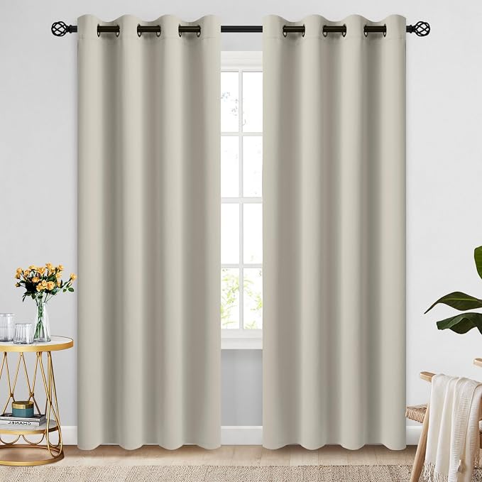 COSVIYA Grommet Room Darkening Stone Curtains 84 inch Long for Bedroom | Light Blocking Insulated Thermal Curtains for Living Room, Blackout Thick Polyester Window Drapes,52x84 inches, 2 Panels