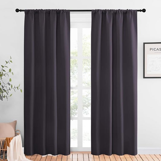 NICETOWN Blackout Curtains for Living Curtains, Greyish Purple, 1 Pair, 34-inch W x 84-inch L, Home Decorations Thermal Insulated Solid Pole Top Blackout Drapes for Living Room