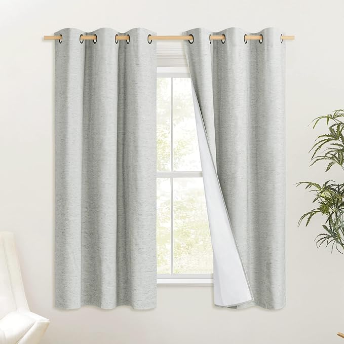 NICETOWN Grey 100% Blackout Curtain Panels, Set of 2, 42" Wide by 54" Long, Thermal Insulated White Thermal Insulated Liner Drapes for Nursery, Noise Reducing and Heat Blocking Drapes for Windows