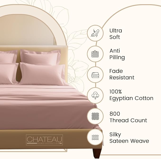 Bed Sheets Queen Size Bed Set, 15" Deep Pocket Queen Sheet Set - Sepia Rose | 800TC, Buttery Soft Breathable, Luxury Sateen Weave 100% Cotton Sheets, Machine Washable Pink Sheet, All Season Comfort