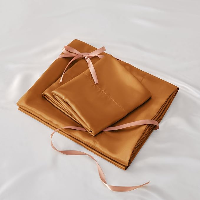 BEDELITE Satin Sheets Queen Size Bed Set, Burnt Orange, 4 Pieces | Luxury Silky Bed Sheets, 15 Inch Deep Pocket, Similar to Silk, Soft and Cooling, Reduces Friction, Gentle on Hair and Skin