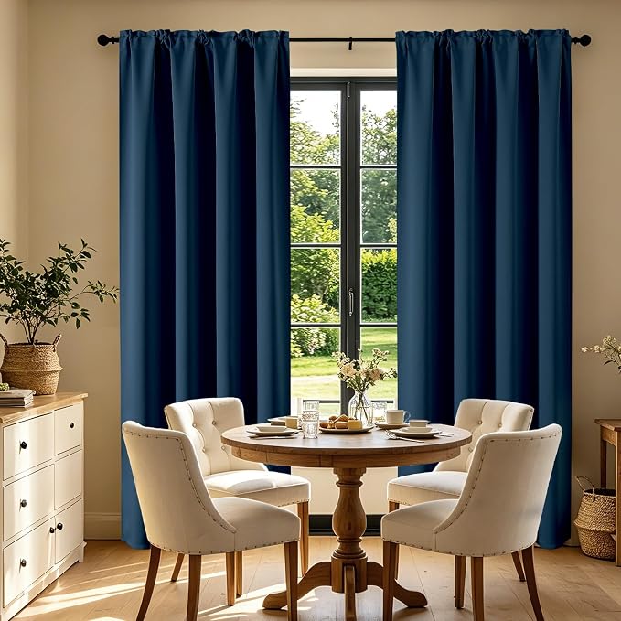 CUCRAF Navy Blue Blackout Curtains 54 inch Length 2 Panels Set, Rod Pocket Room Darkening Drapes for Bedroom Living Room, Insulated Thermal Light Blocking Window Curtain (W52 x L54 Inch)